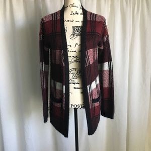 Black Burgundy Plaid Sweater Cardigan